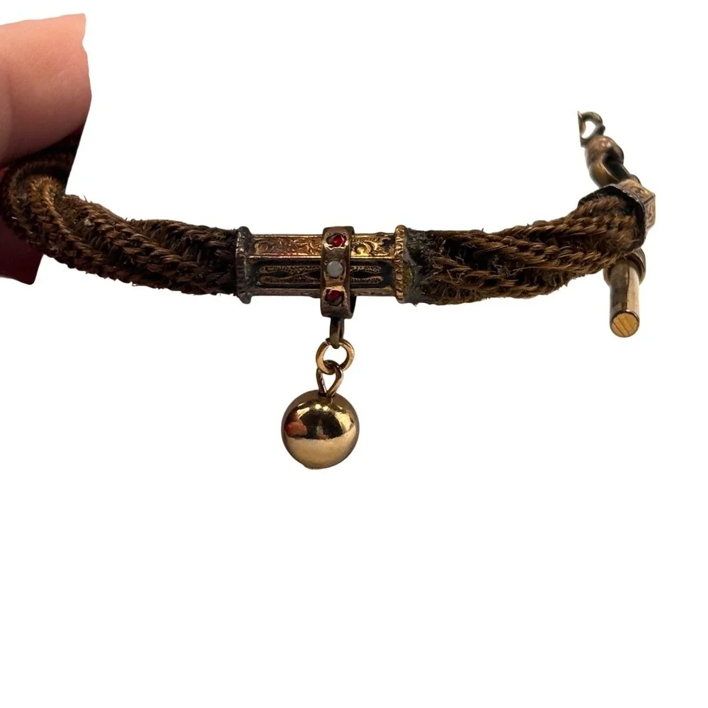 Antique Victorian Mourning Watch chain Bracelet Braided Hair Gold fill 8.5